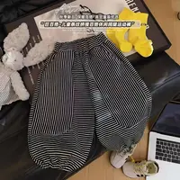 悦米童秋季新款裤子条纹裤德绒软糯阔腿裤百搭时尚哈伦裤灯笼裤