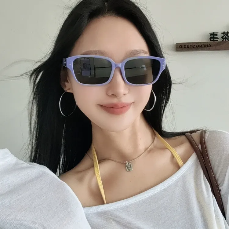 韩版紫色墨镜女潮酷大脸显脸小高级感多巴胺防紫外线方框太阳镜