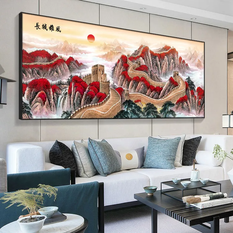鸿运当头饰国画山水画式客厅挂画中沙发背景墙装画办公室风景3-2