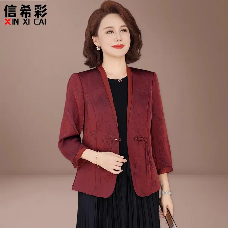 妈妈小西装外套春秋洋气中老年女秋装贵夫人品牌上衣喜婆婆婚宴装