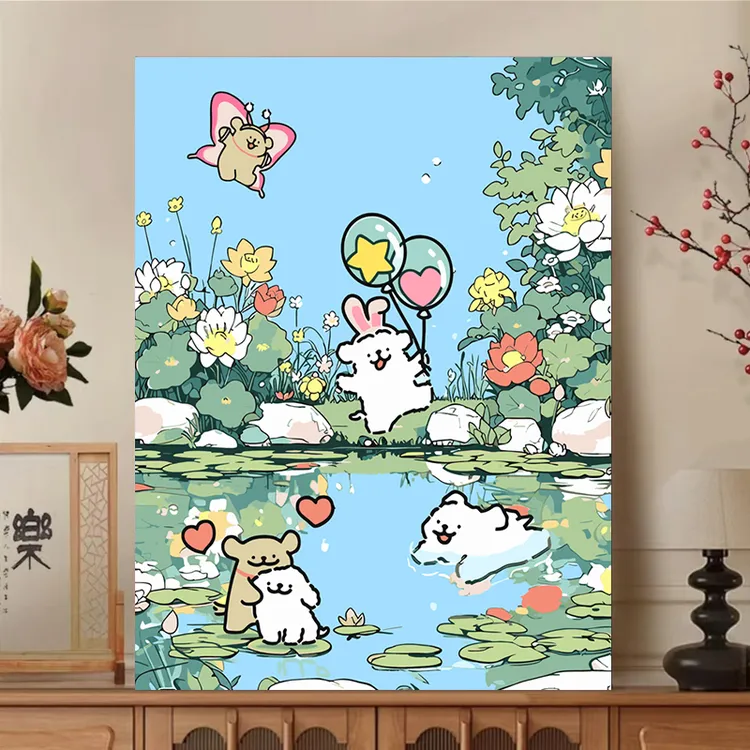 新款线条小狗数字油画diy填充可爱治愈涂色丙烯油彩画生日礼物