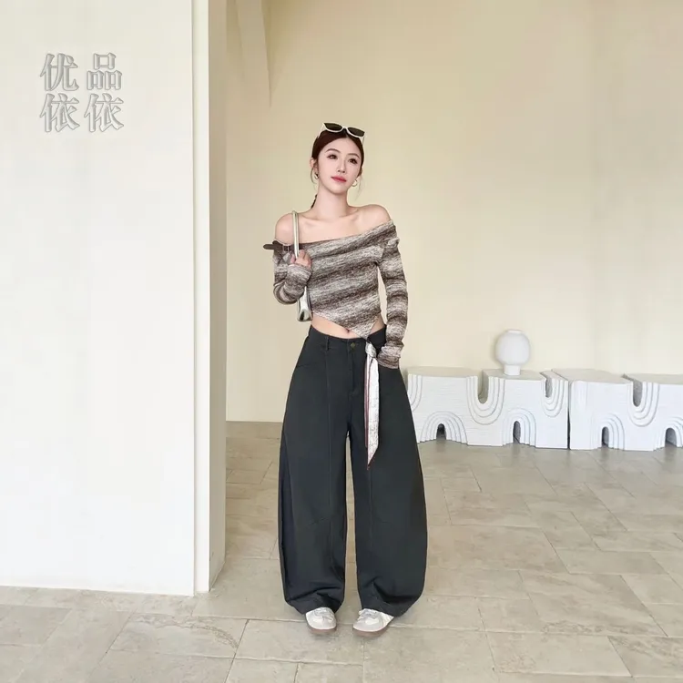 慵懒风宽松弯刀裤女2025秋季新款拖地裤显瘦显腿直高腰休闲哈伦裤