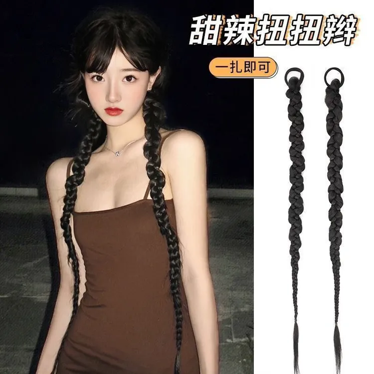 马尾假发辫子女欧美风拳击辫y2k辣妹脏辫双马尾麻花辫网红扭扭辫