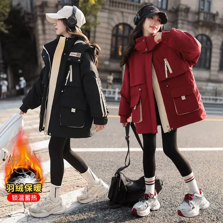 安踏官方联名娑奈儿童羽绒服女童中长款2025冬装女孩女大童外套