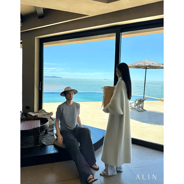 阿琳ALIN【松予风眠】重磅羊驼绒大衣女云端触感拉毛开衫冬AL5OBS10