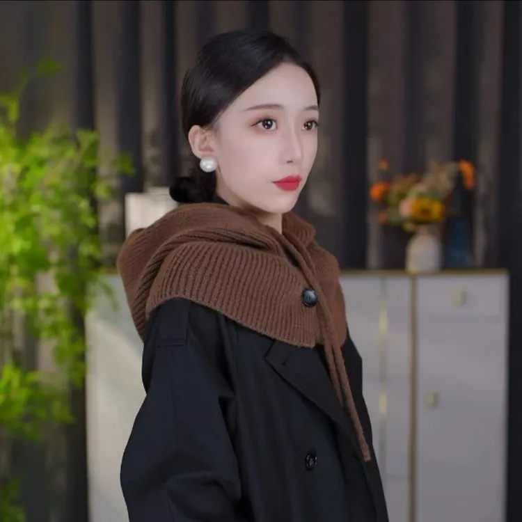 拉法帽美拉德咖纯色帽子围脖一体女款围巾2025新款时尚百搭网红