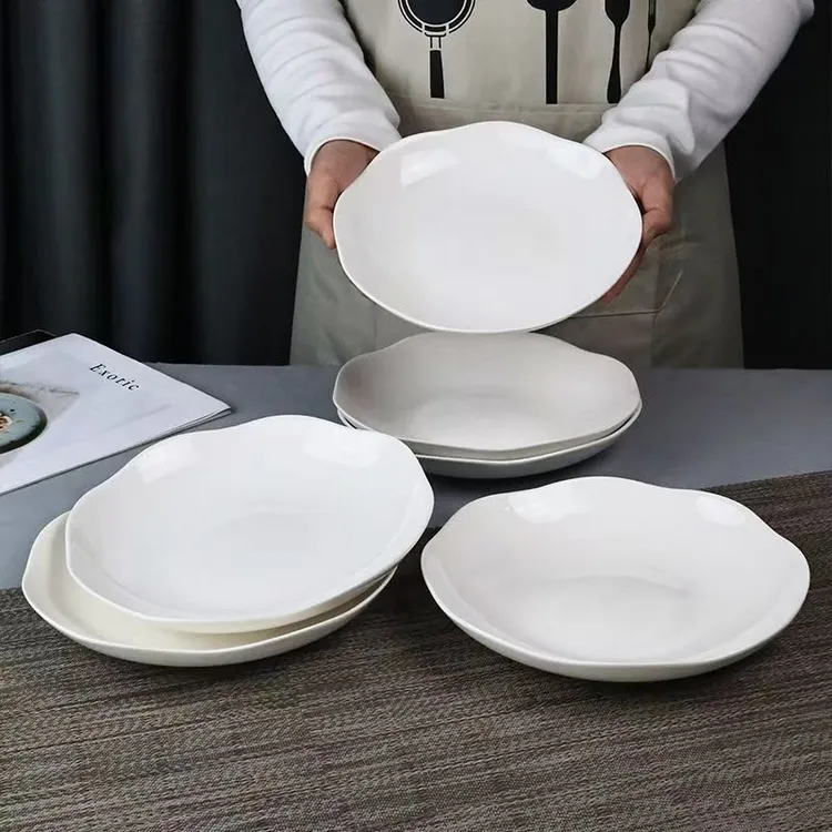 8英寸花瓣盘6只装网红家用陶瓷点心盘纯白色釉下彩餐具