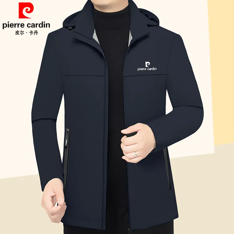 皮尔卡丹春秋季2025新款夹克男士中年休闲爸爸外套连帽宽松冲锋衣