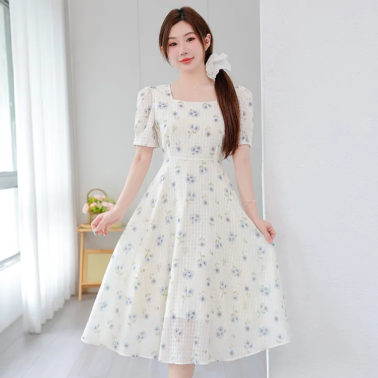 夏季小个子大码甜美风收腰显瘦雪纺碎花裙温柔时尚减龄长裙9278