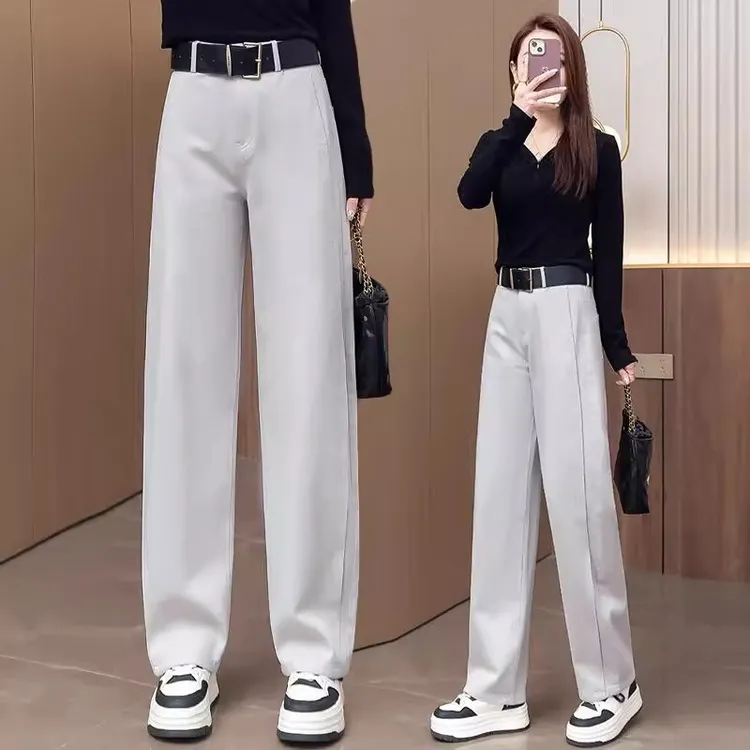 莫兰迪灰弯刀牛仔裤女2025春季新款高腰显瘦春秋窄版阔腿裤镰刀裤