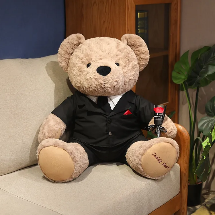 礼服玫瑰泰迪熊公仔毛绒玩具可爱绅士抱抱熊玩偶布娃娃情人节礼物