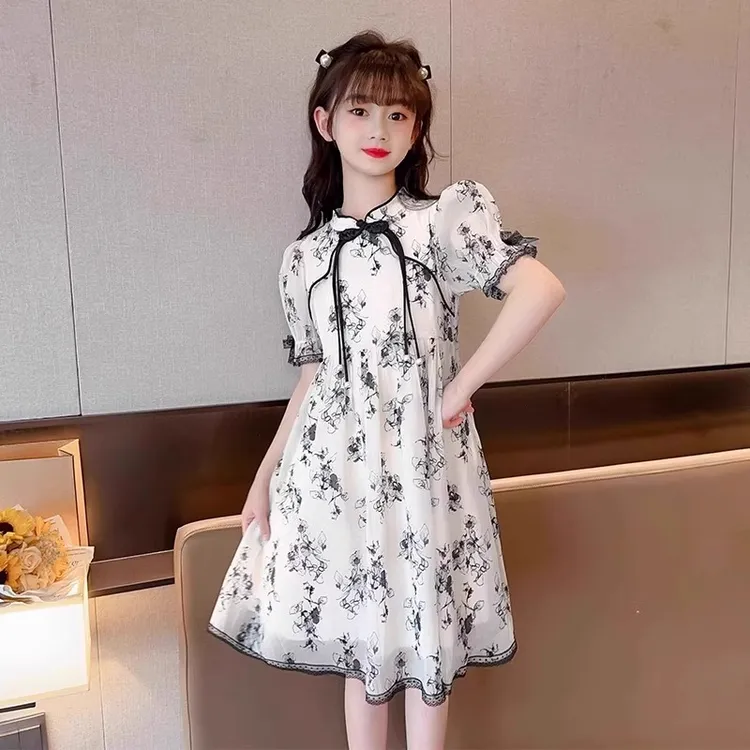 女童夏季连衣裙新中式汉服夏装2025新款女旗袍中国风水墨画公主裙