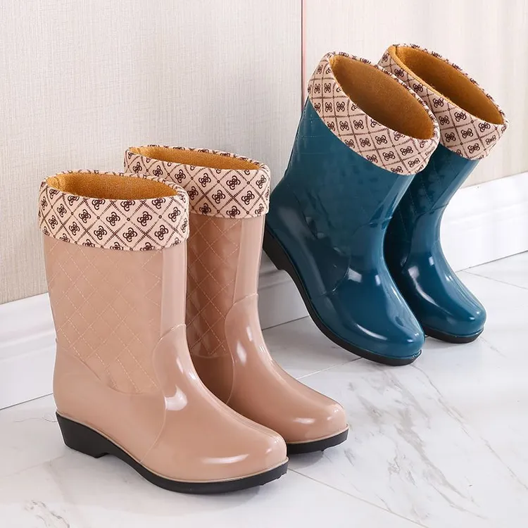 女士雨鞋中筒加绒保暖防滑水鞋时尚成人雨靴防水水靴厨房胶鞋套鞋