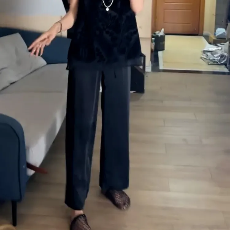 冰丝休闲裤女夏季薄款高腰垂感大码胖mm显瘦小个子九分直筒阔腿裤