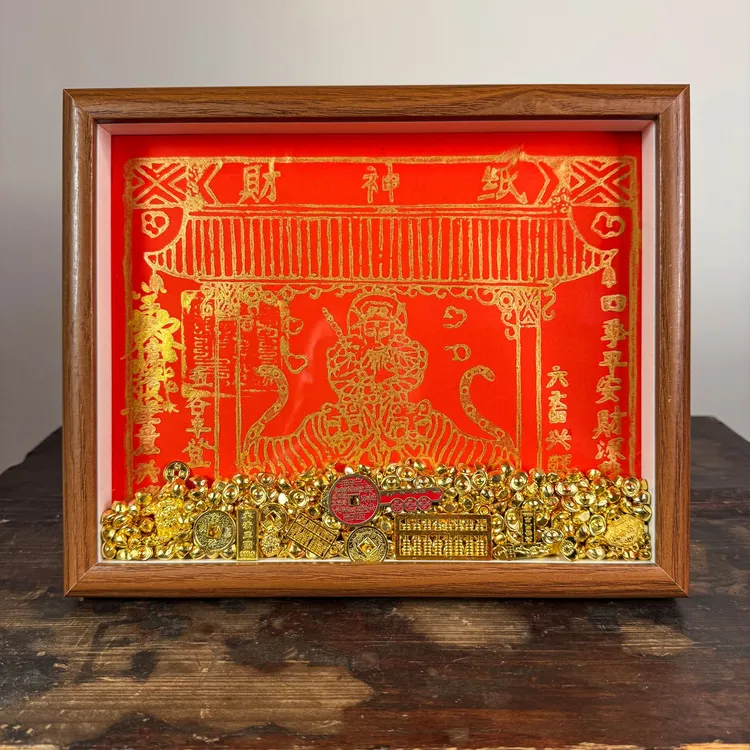 中秋节开金库纯手工拓印五路赵公明财神纸财库装饰十二生肖摆台件