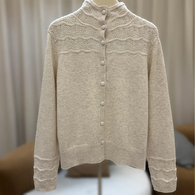 zaw大码女装圆领开衫毛衣女秋冬宽松洋气胖mm蕾丝上衣/25540