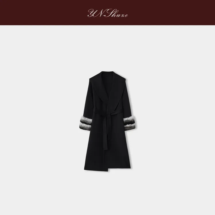 YN-SHUZE【玄影貂华】秋冬高级感气质大翻领收腰大衣SZ-YNB-5627