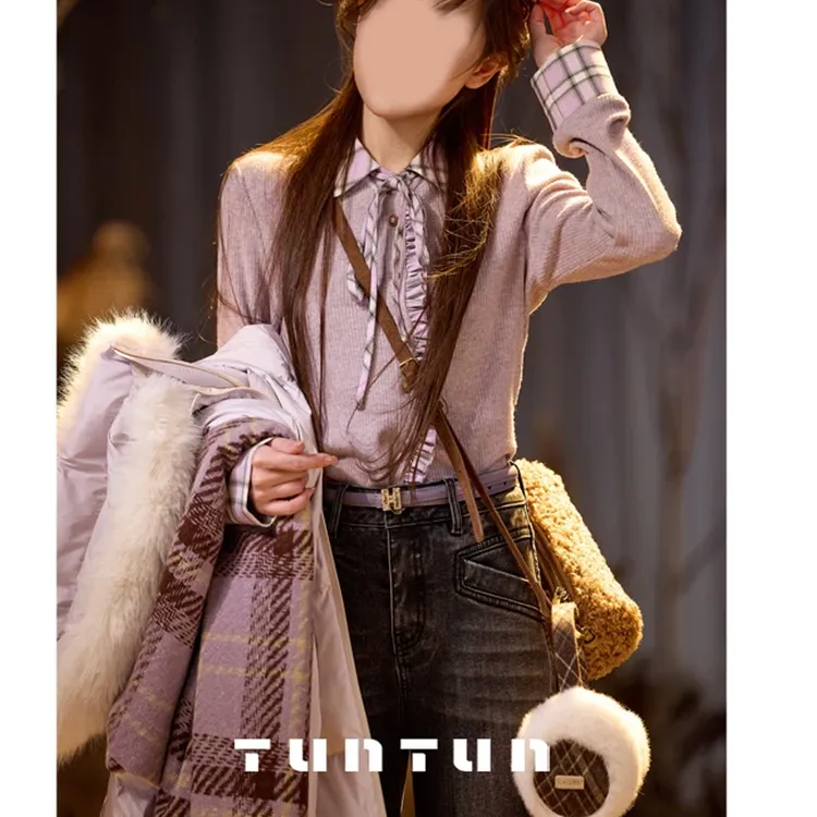 吞吞时尚穿搭11月30号上新【心机格子 紫色】网红潮流毛针织衫秋冬