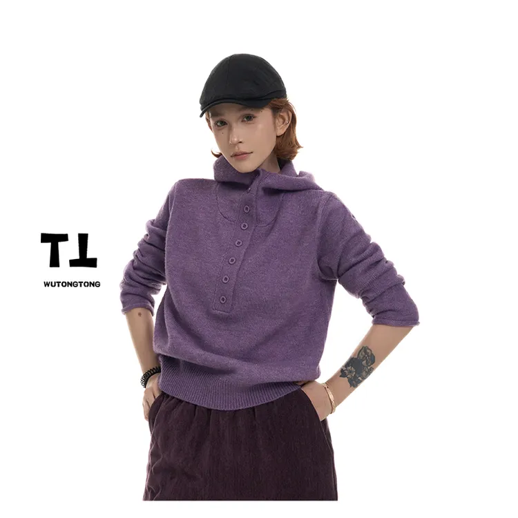 10/04【风间桔梗】秋季连帽套头毛衣女宽松针织衫韩版上衣62747