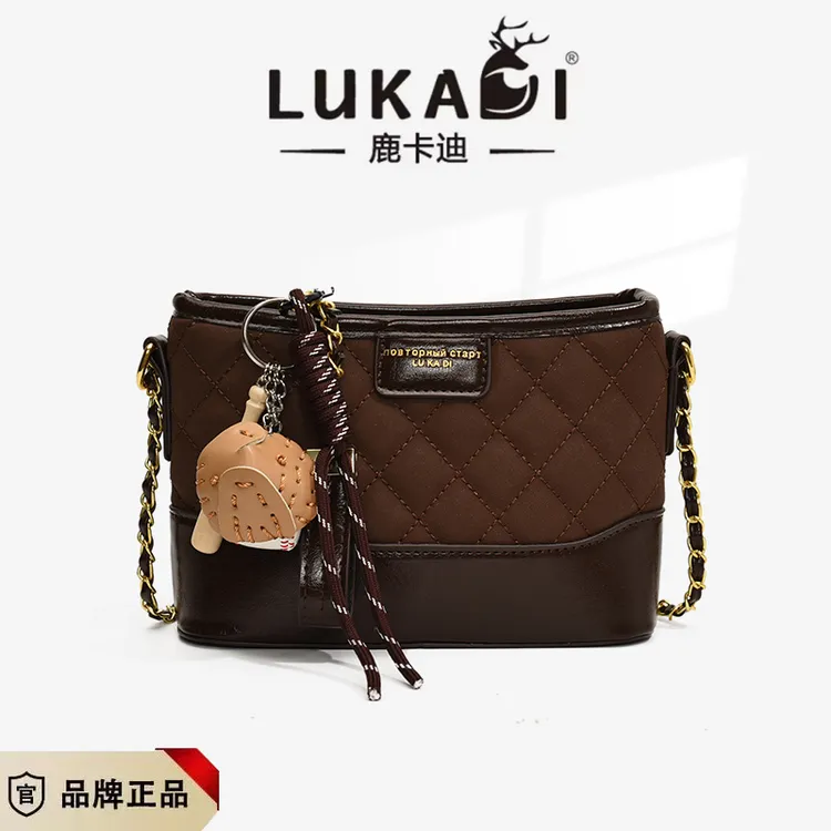 小众菱格链条小包包女包2025新款百搭流浪包高级感单肩斜挎水桶包