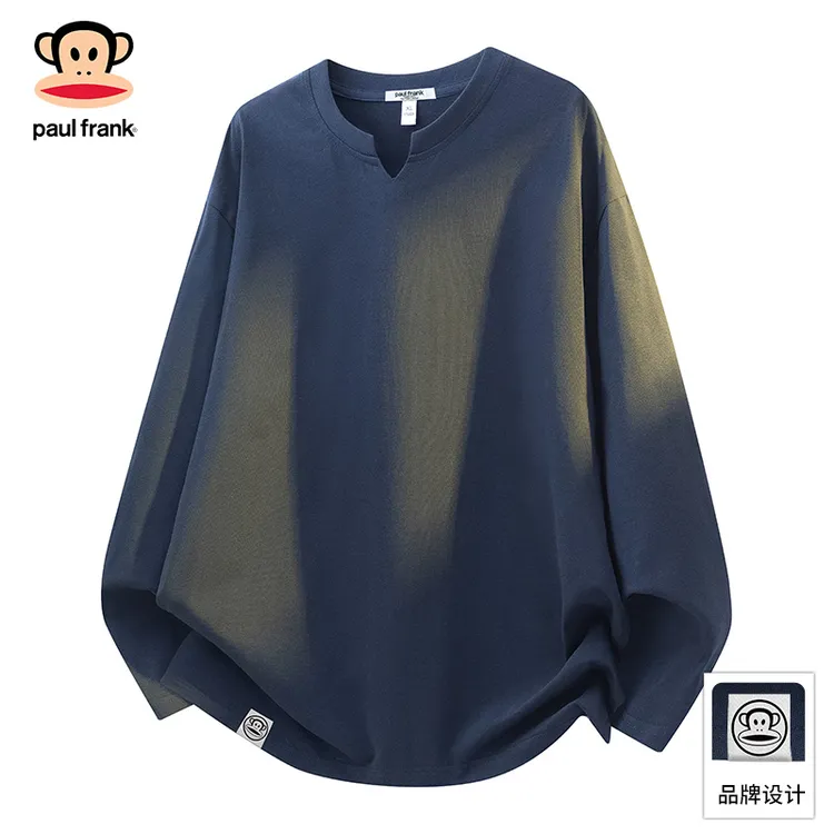 PaulFrank/大嘴猴美式潮牌长袖T恤男秋季新款休闲宽松V领内搭上衣
