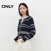 ONLY2025秋季新款开衫圆领插肩袖条纹长袖针织衫女|12543A001