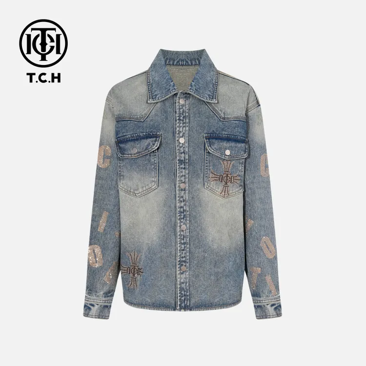 TCH私服烫钻工艺秋季痞帅炸街风牛仔外套女T75C06E5006轻奢tch