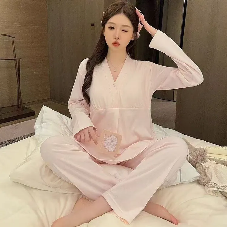 胸垫产后产妇哺乳夏季大码夏季可外穿月子服喂奶孕妇宽松长袖薄款