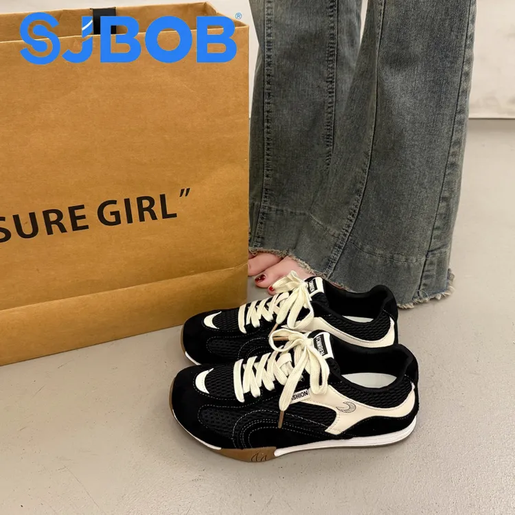 SJBOB百搭小众厚底板鞋女透气德训鞋2025秋季新款轻便运动休闲鞋