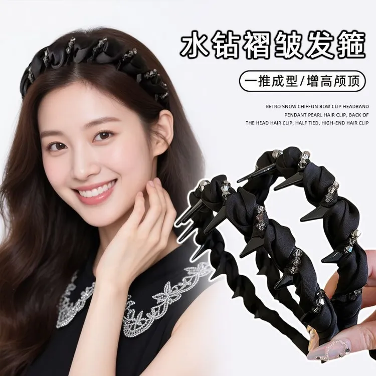 高级感镶钻缠绕防滑齿梳发箍女2025年爆款高颅顶头箍洗脸发卡头饰