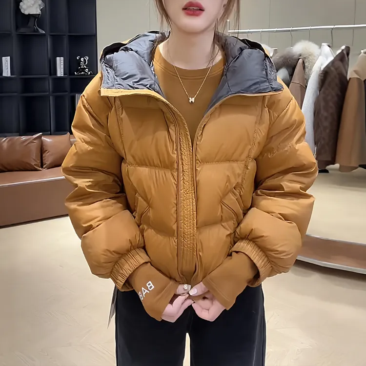 韩系减龄连帽短款长袖棉服女2025冬季新款加厚保暖宽松面包服外套