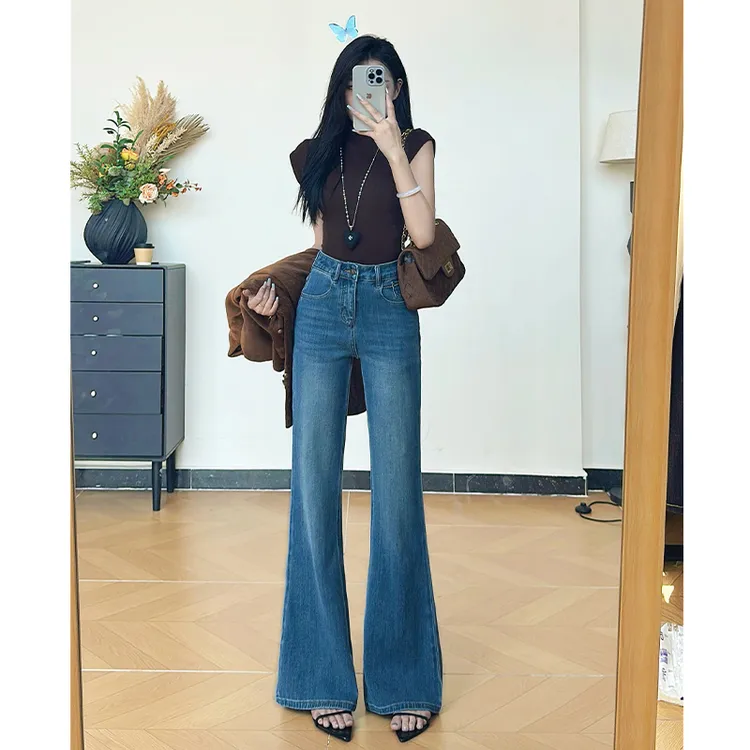 乔栈高腰微喇牛仔裤女2025年早秋新款轻熟风显瘦简约高级感穿搭