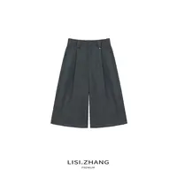 LISI.ZHANG--【毛呢中裤】腰节压褶立体薄款纯色时尚毛呢休闲五分裤