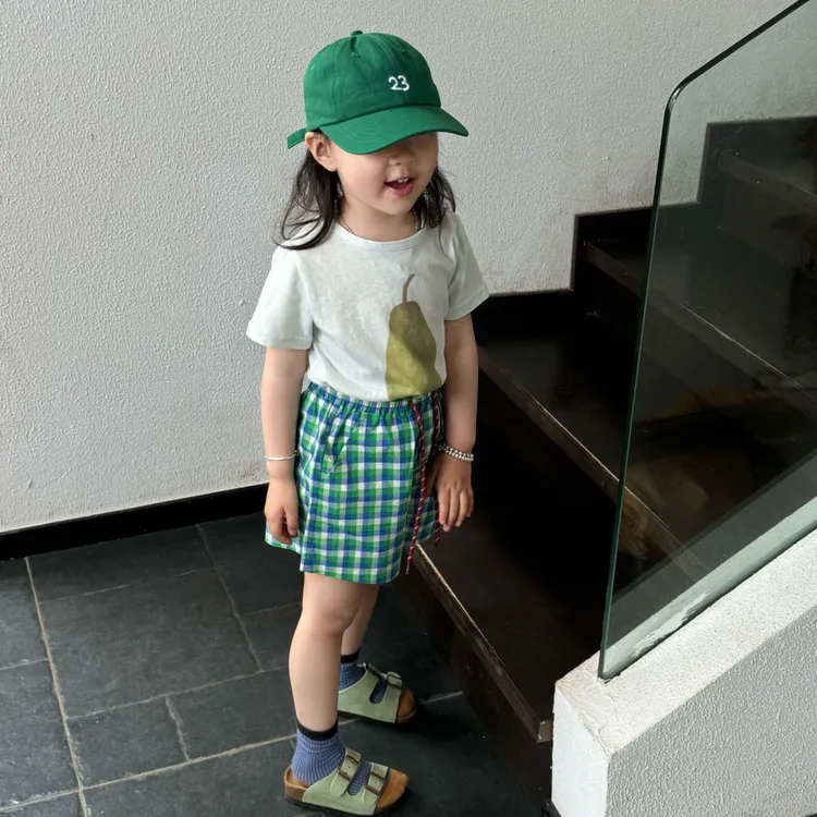 小惜亦女童2025夏季新款韩版小梨子短袖格子短裤女孩洋气韩范衣服