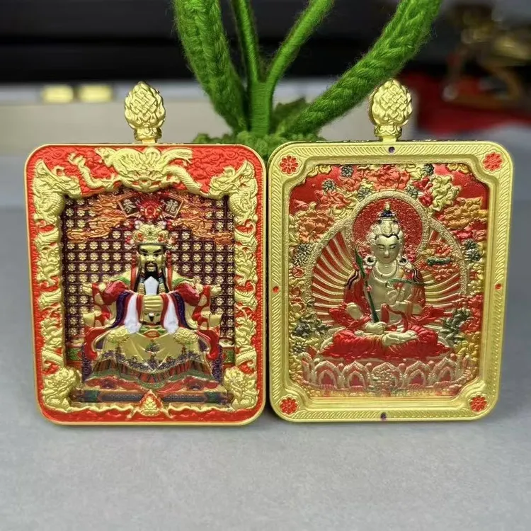 新品五台山龙五爷双面时尚复古镶嵌挂坠项链黄财神黑财神唐卡