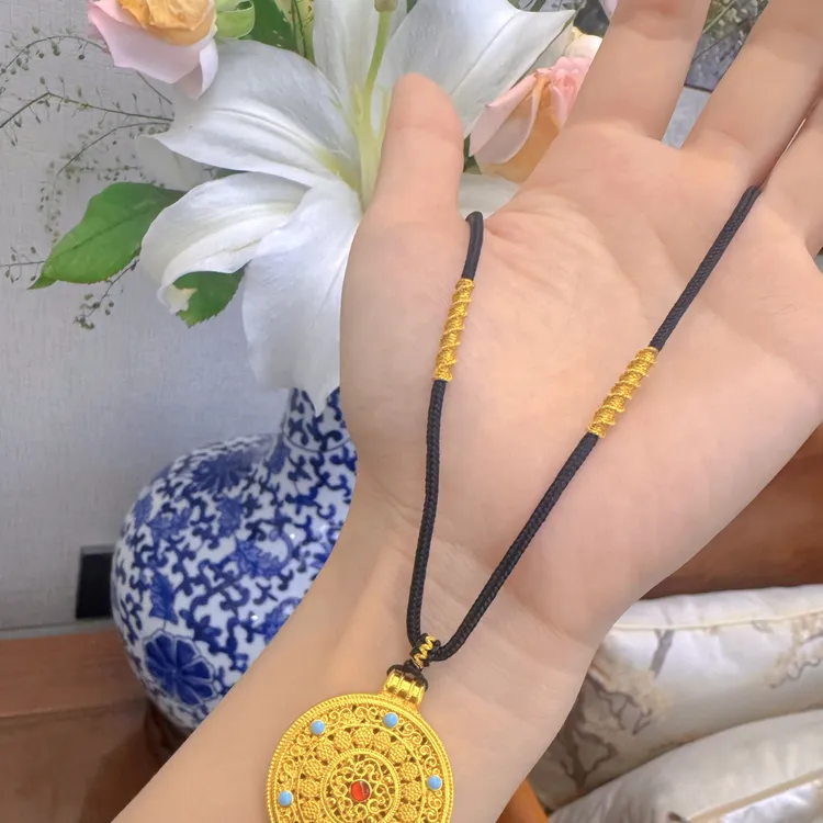 铜合金珐琅吊坠 801同款盘龙绳珐琅彩八宝罗盘毛衣链新款项链