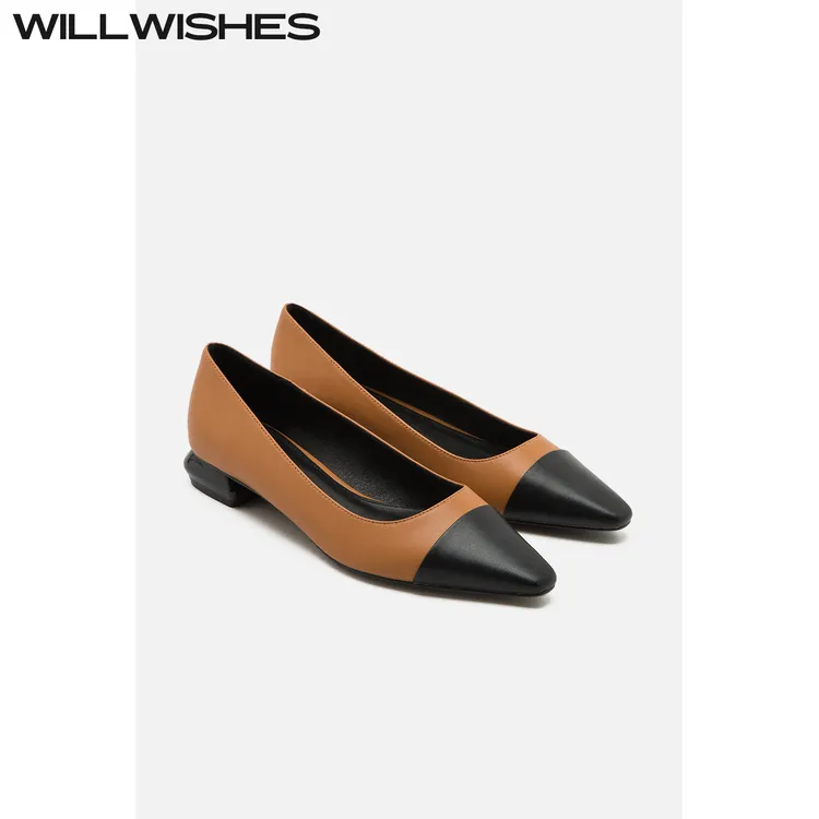 WILLWISHES/王玎原创设计女鞋夏季法式平底鞋女拼色低跟浅口单鞋