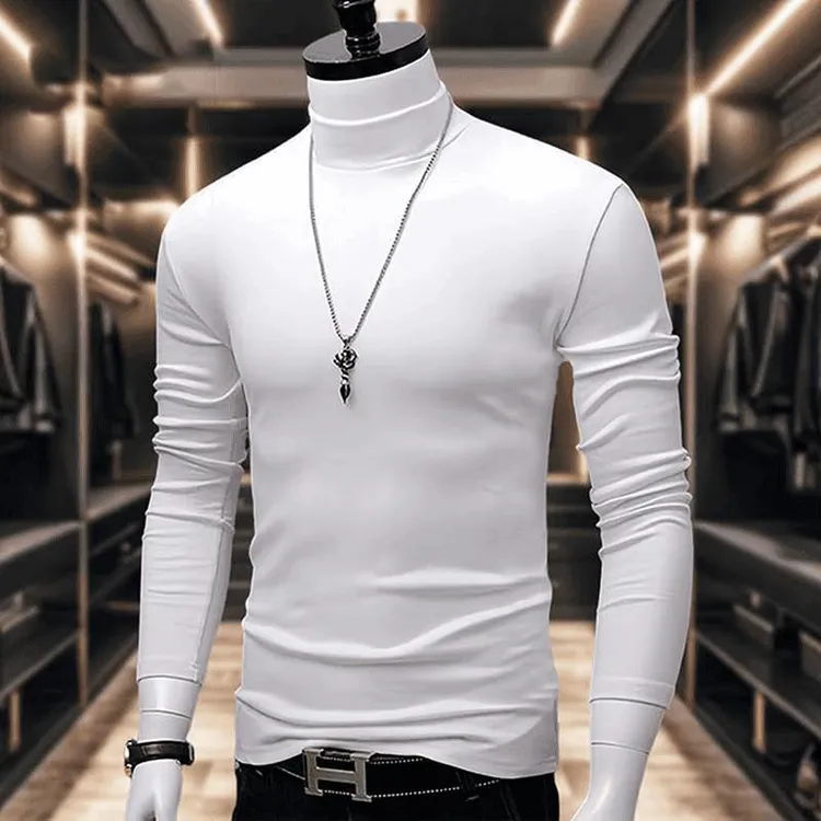 德绒打底衫男士半高领高级感长袖t恤纯色保暖韩版时尚卫衣圆领