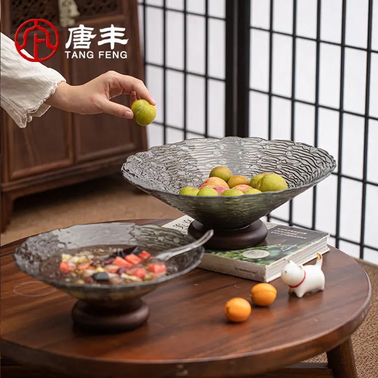 唐丰玻璃高脚果盘家用客厅瓜果点心零食摆放盘沙拉碗糖果收纳托盘