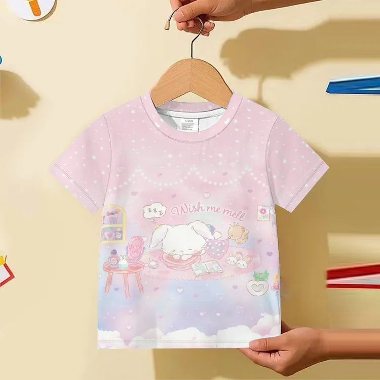 2025新款男童女童夏季休闲短袖T恤儿童圆领T恤上衣时尚印花图案