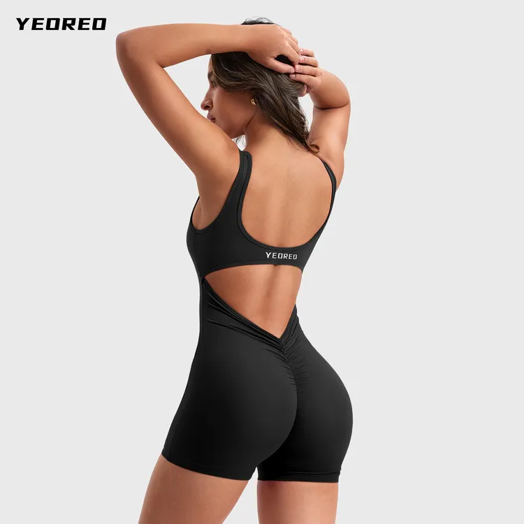 YEOREO双肩带后V连体衣性感美背美式辣妹风健身训练服