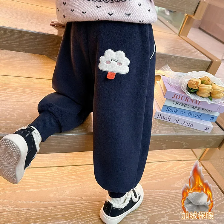 女童冬季裤子加绒加厚2025新款中小童保暖一体绒卫裤宝宝冬装棉裤