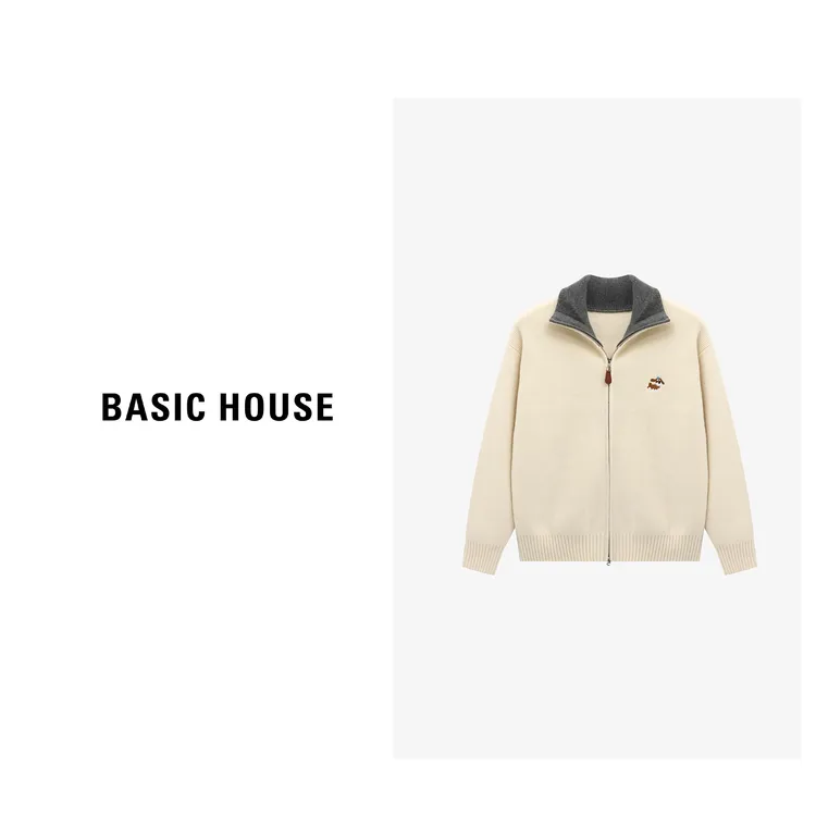Basic House/百家好秋冬时尚撞色翻领小狗刺绣毛衣-B0625B5MXO2