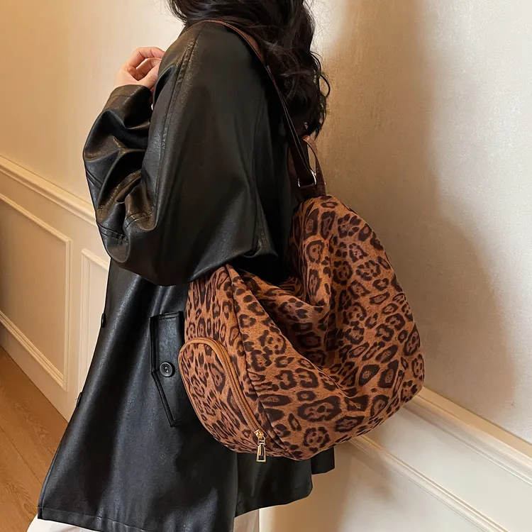 托特包简约风豹纹文艺风单肩包肩包腋下百搭韩版双肩大容量女士包
