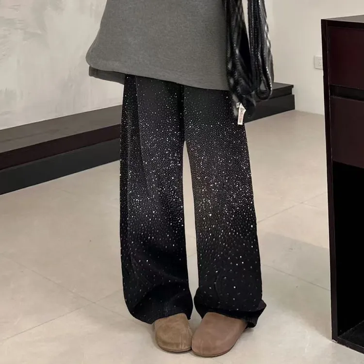 Dmm【璀璨星河】新年款轻奢高品质烫钻显瘦大码女裤阔腿裤85456