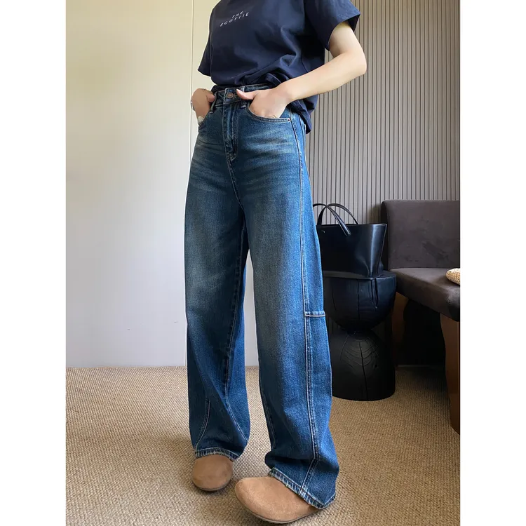 美式复古弯刀牛仔裤女2025秋季新款设计感高腰百搭宽松显瘦阔腿裤
