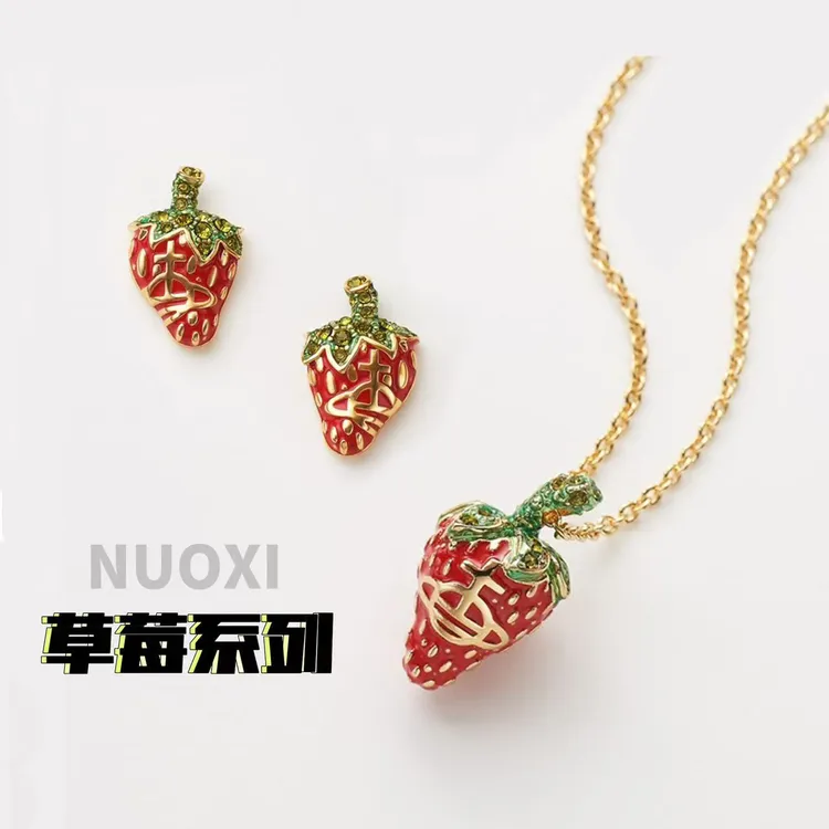 Viviemme wastweed圣诞节特辑草莓系列立体项链耳环耳钉套装女
