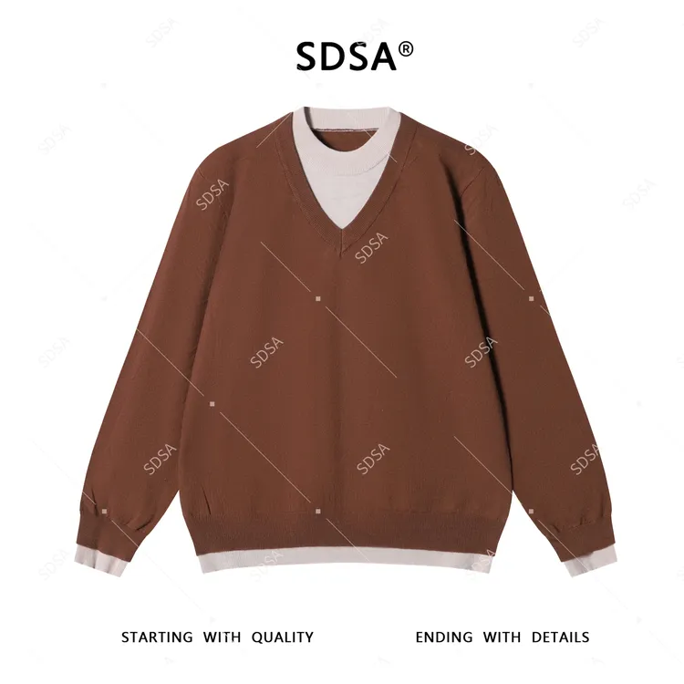 SDSA男士毛衣2025新款轻奢痞帅男装撞色假两件针织毛衣慵懒风男装