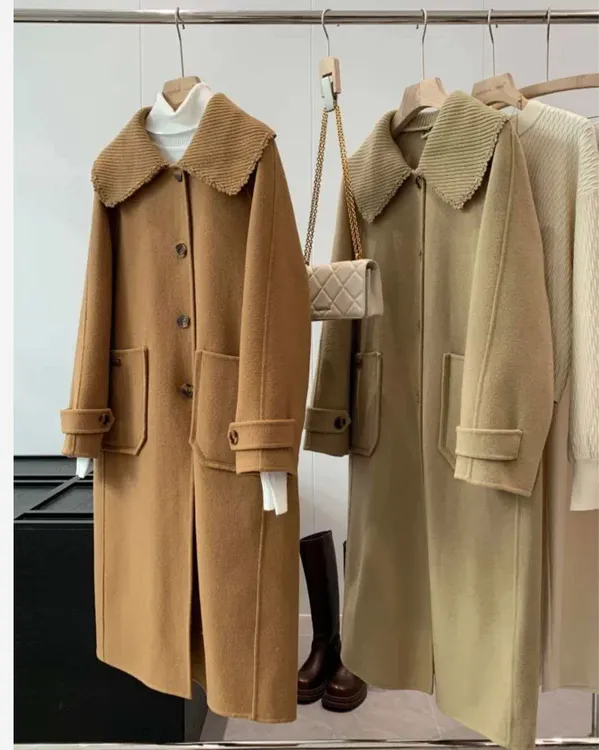 驼色翻领羊毛大衣高级感大衣女秋冬季大翻领双排扣精致大衣女外套