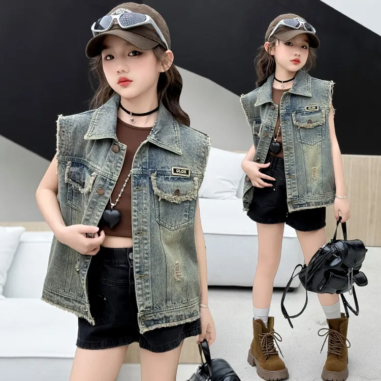 女童牛仔马甲春秋季2025新款中大儿童装马夹洋气背心坎肩外套女孩